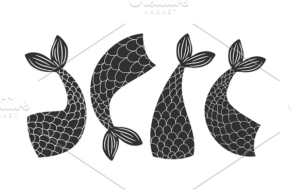 Black and white vector fishes