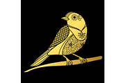 Gold ornate doodle bird on black