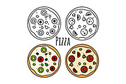 Pizza icons set. Coloring fast food