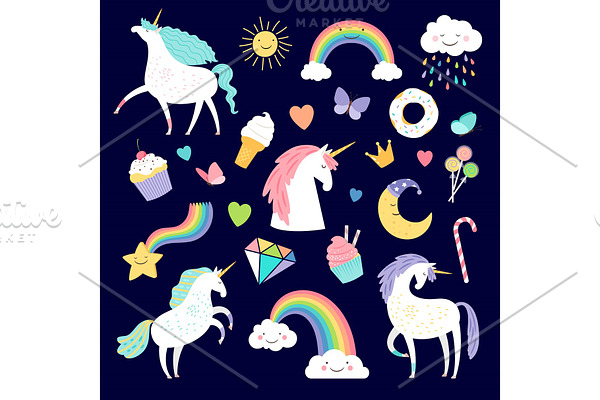 Unicorn and girlish elements rainbow