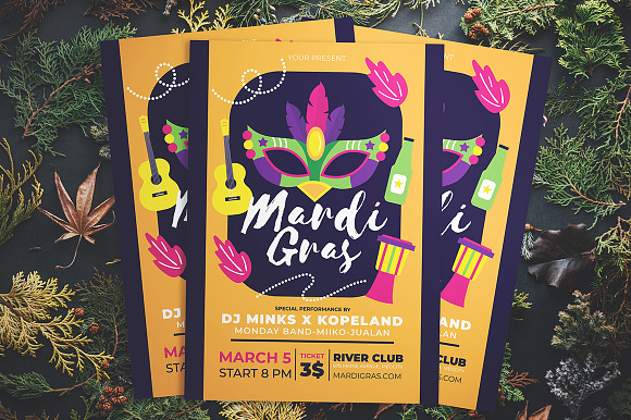 Mardi Gras Party Flyer in Flyer Templates - product preview 2