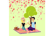 Valentine Picnic Day Couple Sits on