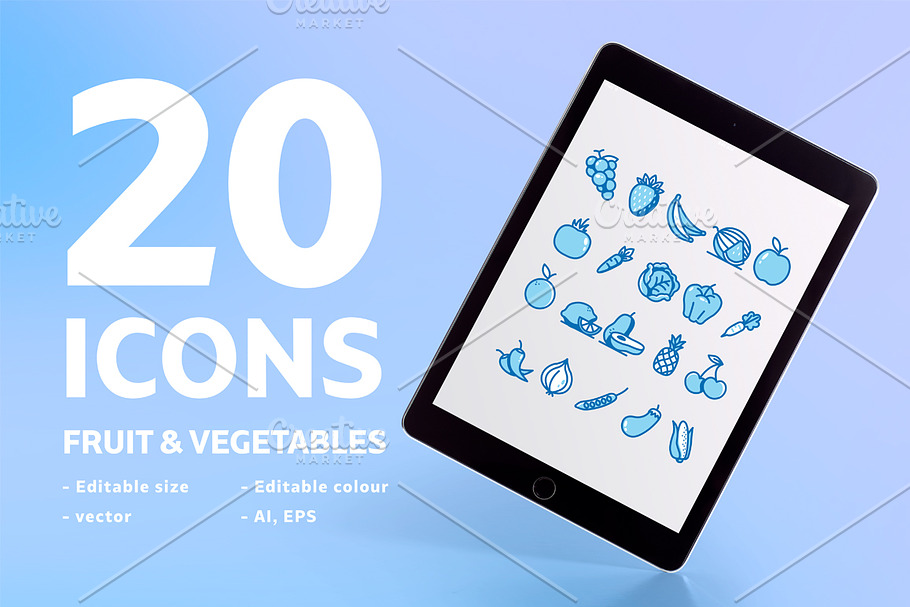 20 Icons Fruit & Vegetables in Icons - product preview 8