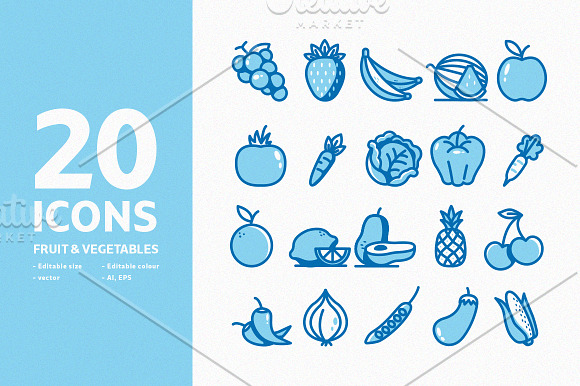 20 Icons Fruit & Vegetables in Icons - product preview 1
