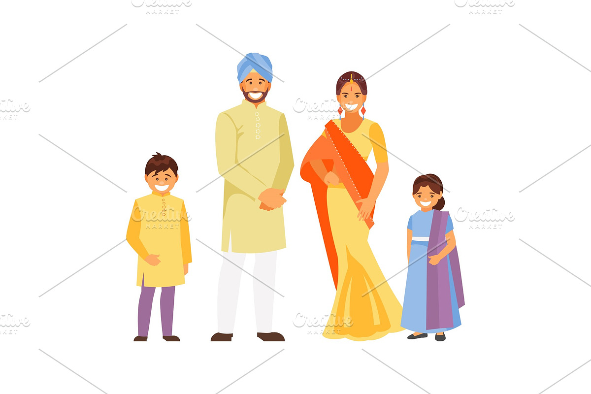 Indian family in traditional dress in Illustrations - product preview 8