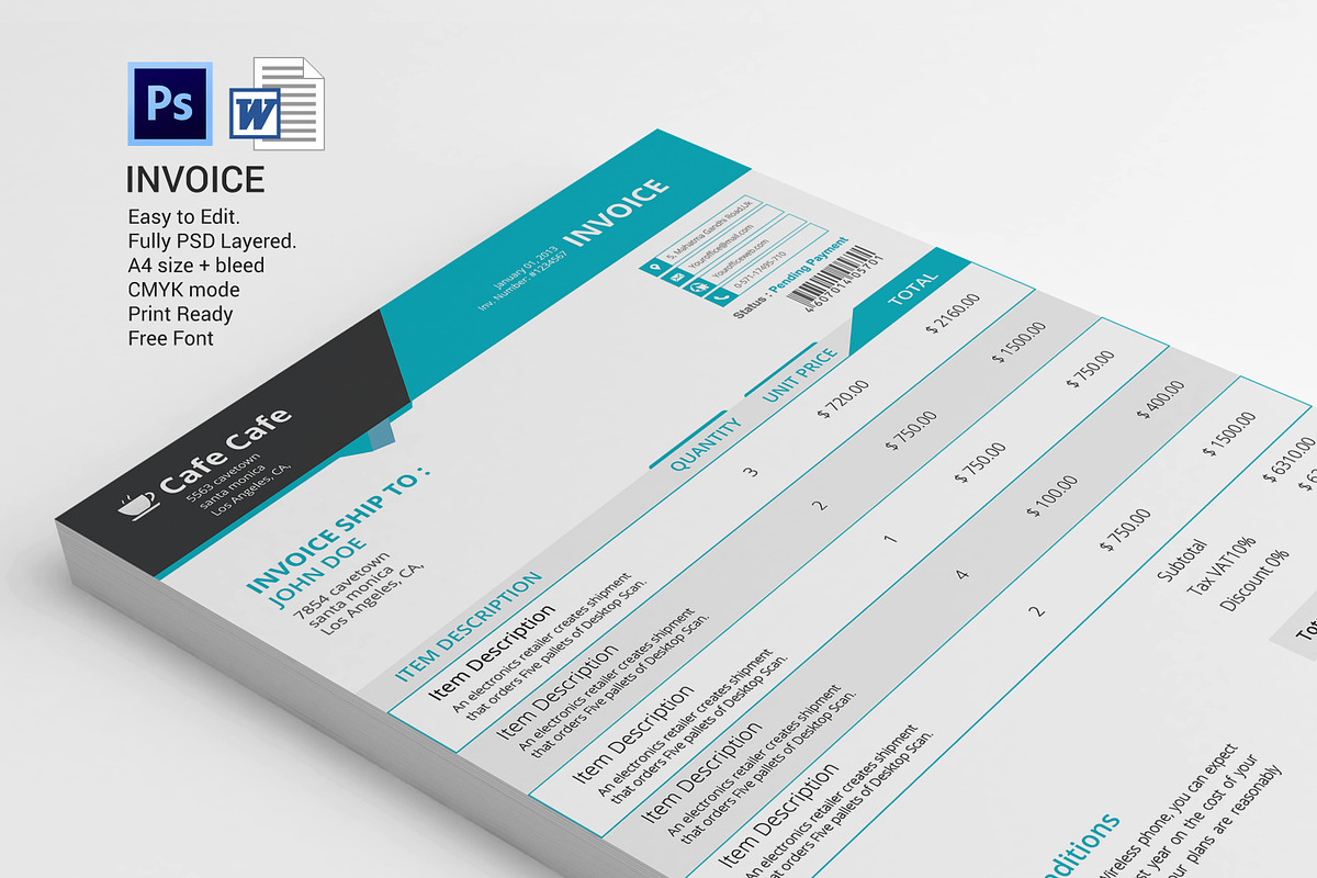 Business Invoice Template in Stationery Templates - product preview 8