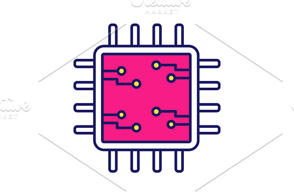 Processor with circuits color icon