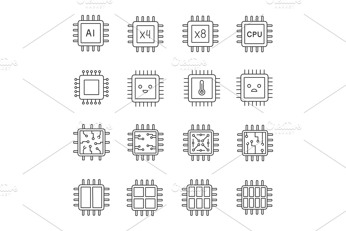 Processors linear icons set in Icons - product preview 8
