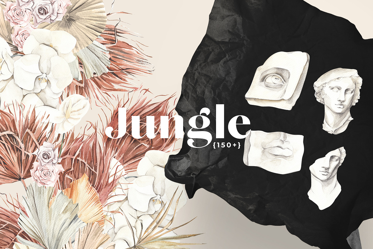 JUNGLE tropical dry palm & sculpture in Illustrations - product preview 8