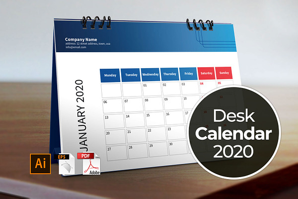Desk Calendar Template for 2020