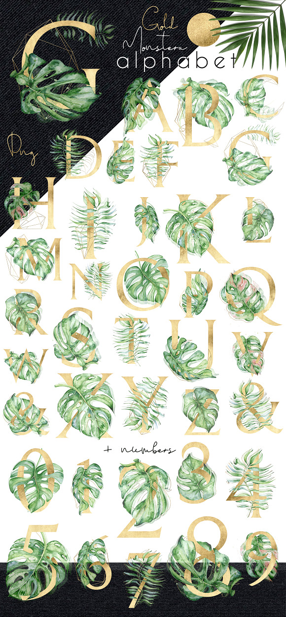 Gold Monstera - tropical alphabet in Objects - product preview 1