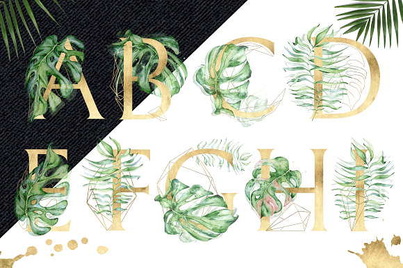Gold Monstera - tropical alphabet in Objects - product preview 2