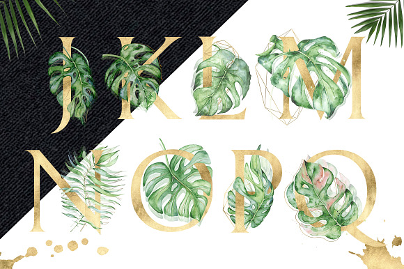 Gold Monstera - tropical alphabet in Objects - product preview 3