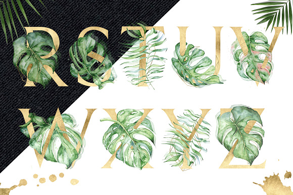 Gold Monstera - tropical alphabet in Objects - product preview 4