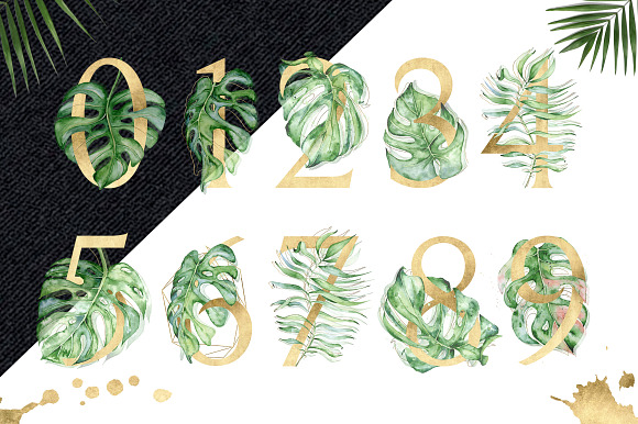 Gold Monstera - tropical alphabet in Objects - product preview 5