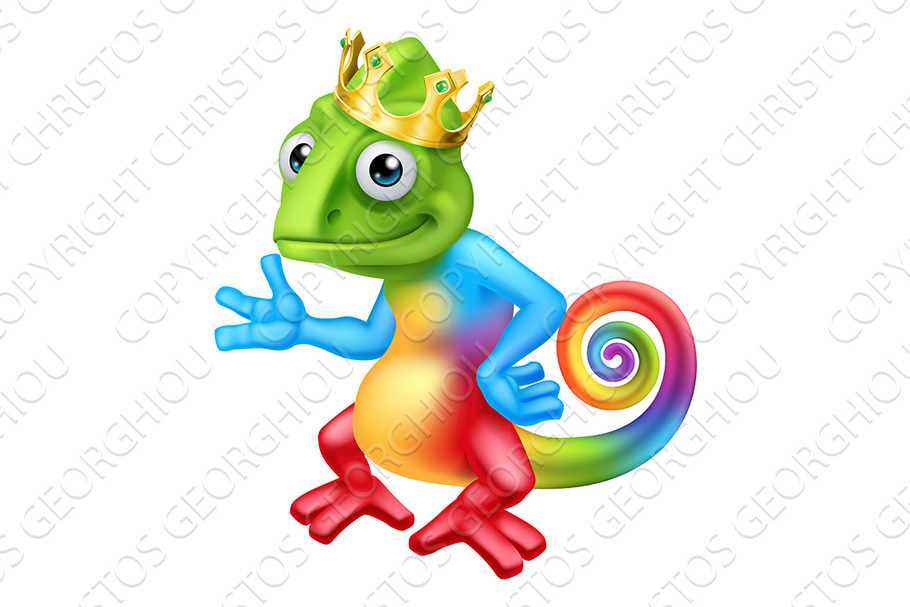 Chameleon King Crown Cartoon Lizard in Illustrations - product preview 8