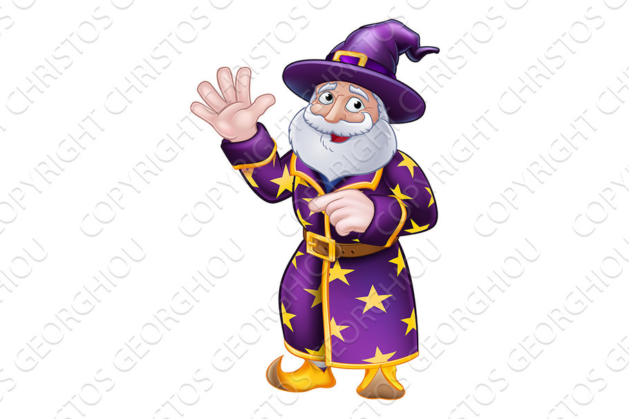 Pointing Wizard Cartoon Character 