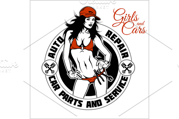 Girl in bikini - label for garage