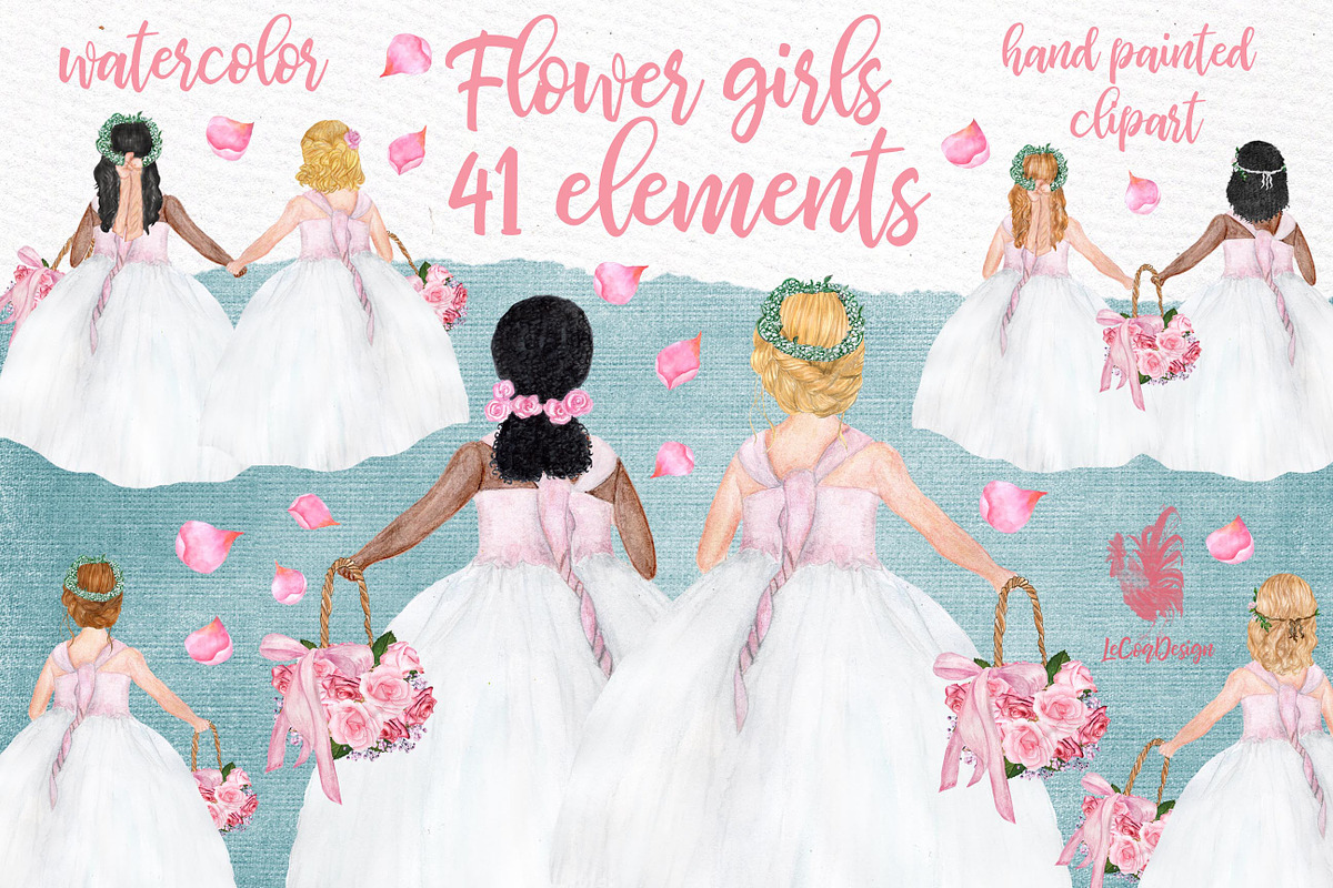 Flower girl clipart Wedding clipart in Illustrations - product preview 8