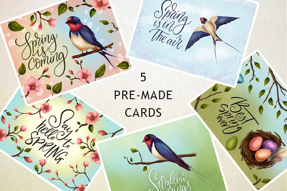 Swallow springs. Gentle graphic set. in Illustrations - product preview 4