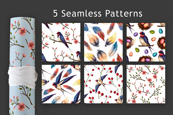 Swallow springs. Gentle graphic set. in Illustrations - product preview 5