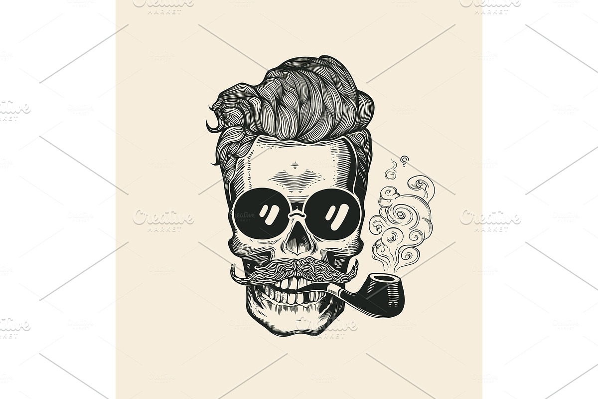 Hipster Skull Face In Sunglasses in Illustrations - product preview 8