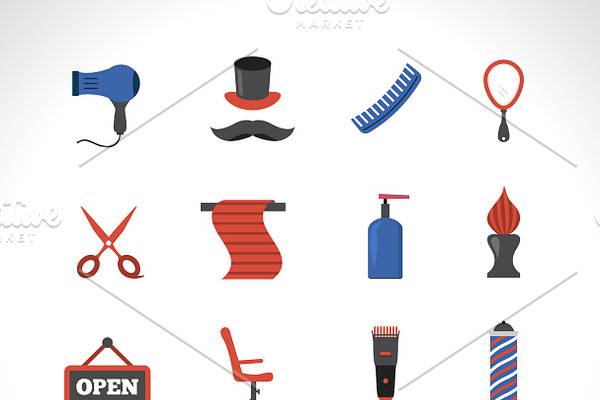 Barber salon icons set