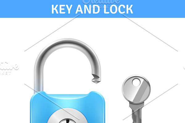 Metal lock and key illustration