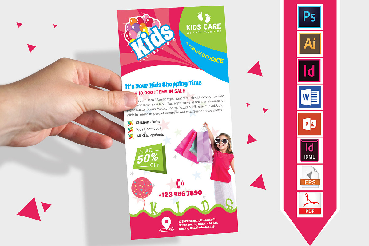 Rack Card | Kids Fashion DL Flyer v1 in Flyer Templates - product preview 8
