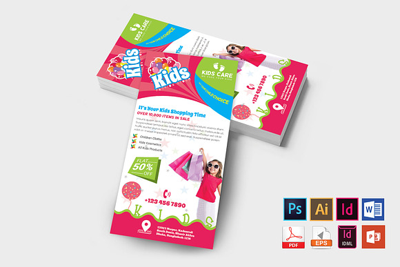 Rack Card | Kids Fashion DL Flyer v1 in Flyer Templates - product preview 1