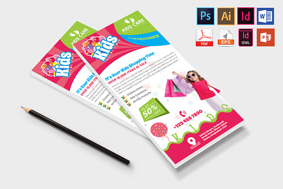 Rack Card | Kids Fashion DL Flyer v1 in Flyer Templates - product preview 3