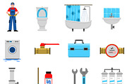 Plumbing service flat icons set