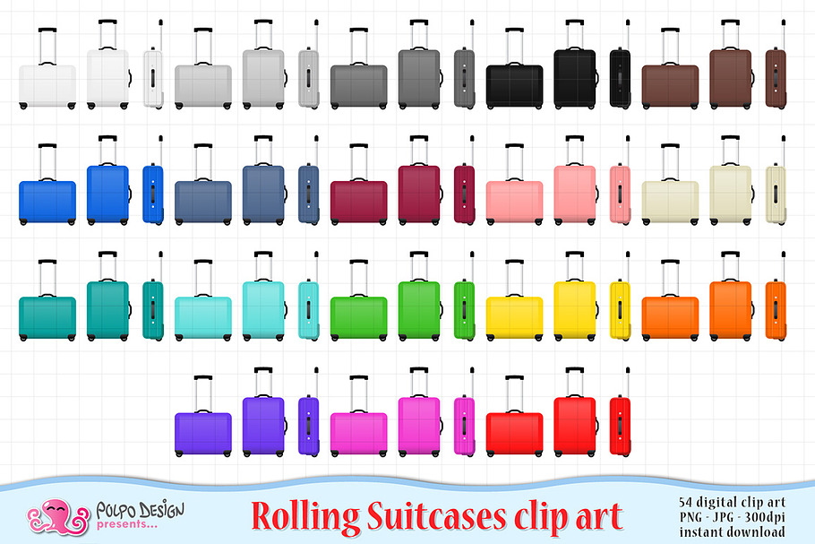 Colorful Rolling Suitcases clipart in Objects - product preview 8