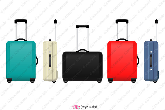 Colorful Rolling Suitcases clipart in Objects - product preview 1