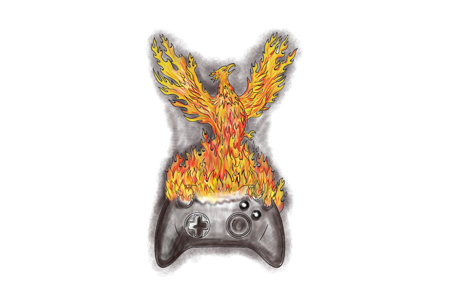 Phoenix Rising Over Game Controller 