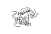 Giant Octopus Fighting Astronaut Tat