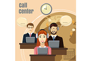 Call center team concept, cartoon