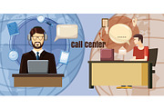 Call center dialog concept, cartoon