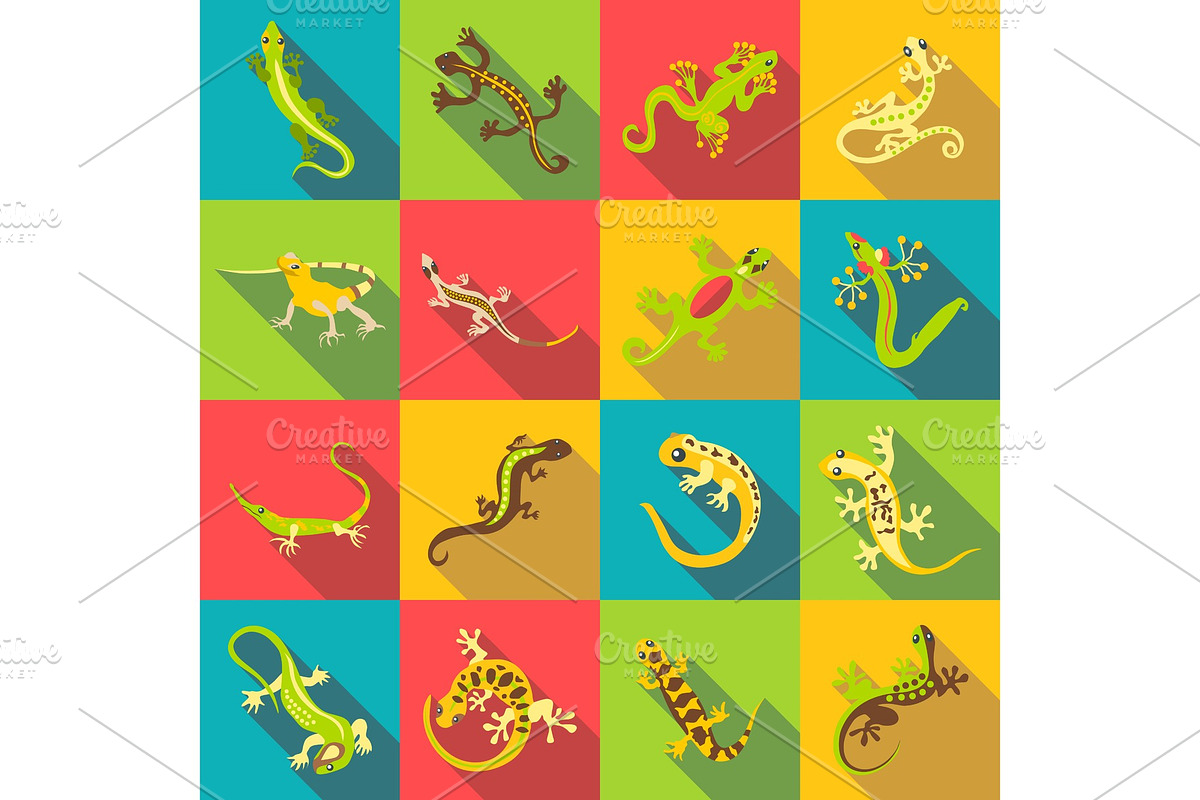 Different lizard icons set, flat in Illustrations - product preview 8