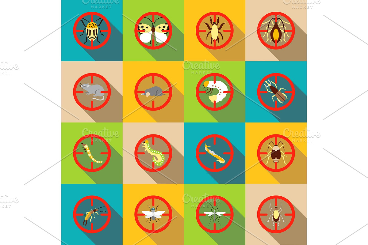 Pest control icons set, flat style in Illustrations - product preview 8