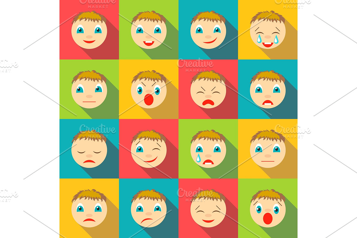 Smiles faces icons set, flat style in Illustrations - product preview 8