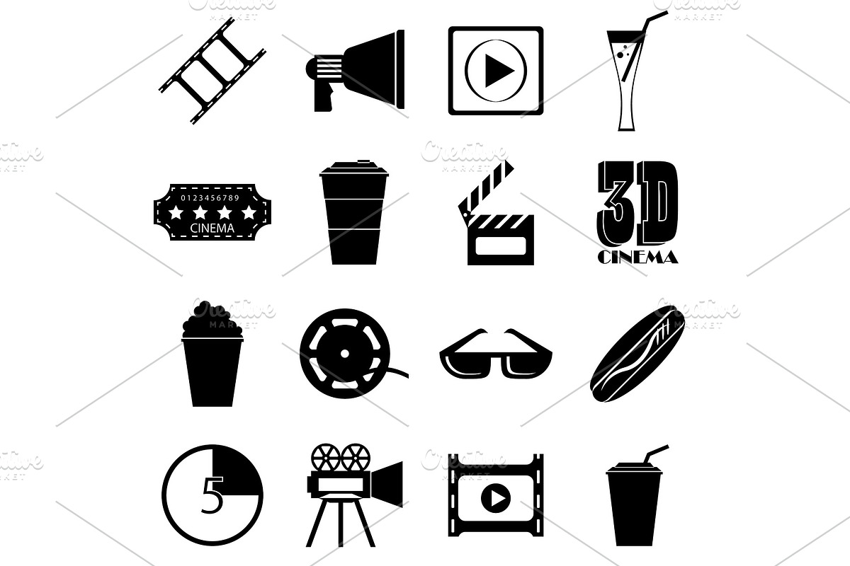 Movie items icons set, simple style in Illustrations - product preview 8