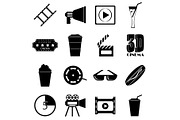 Movie items icons set, simple style