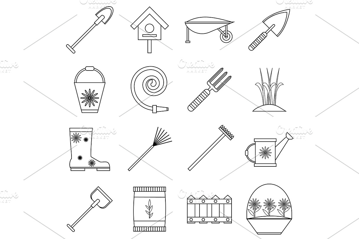 Gardener tools icons set, outline in Illustrations - product preview 8