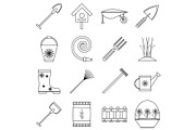 Gardener tools icons set, outline