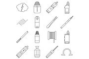 E-cigarettes tools icons set