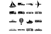 Transportation items icons set