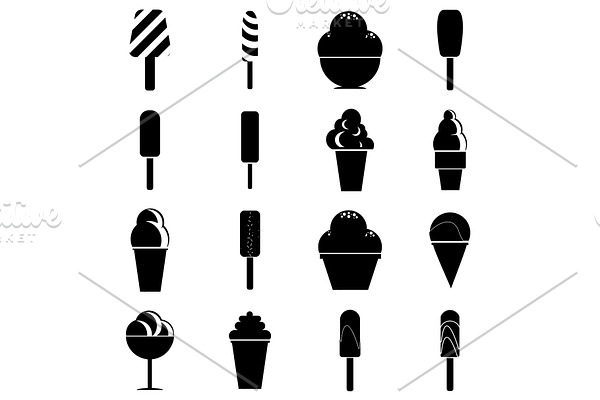 Different ice cream icons set