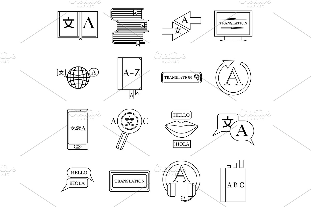 Translator profession icons set in Illustrations - product preview 8