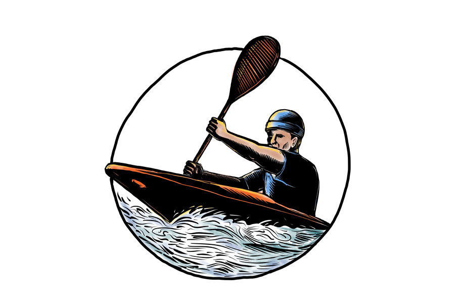 Kayak Paddler Canoe Scratchboard 